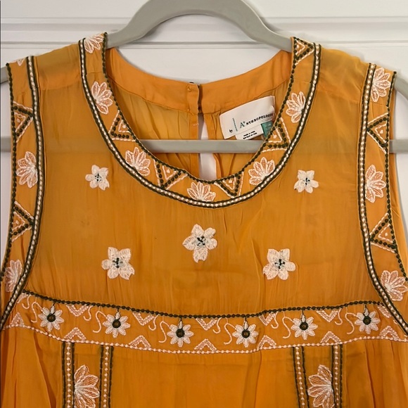 Anthropologie Embroidered Floral Yellow Sleeveless Dress - Picture 2 of 8
